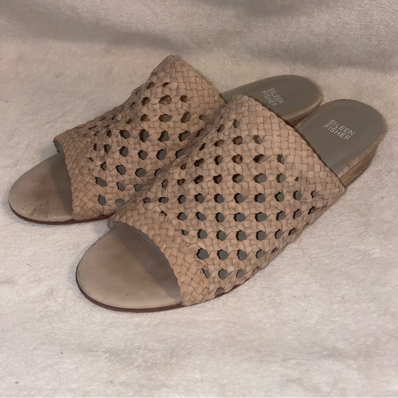 Eileen Fisher Aloe Woven Leather Slide On Mules - Picture 4 of 11
